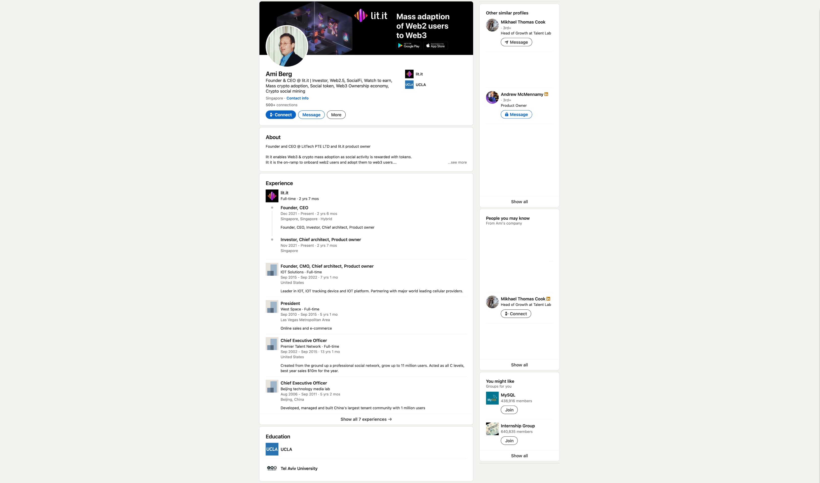 a screenshot of Ami Berg's linkedin profile