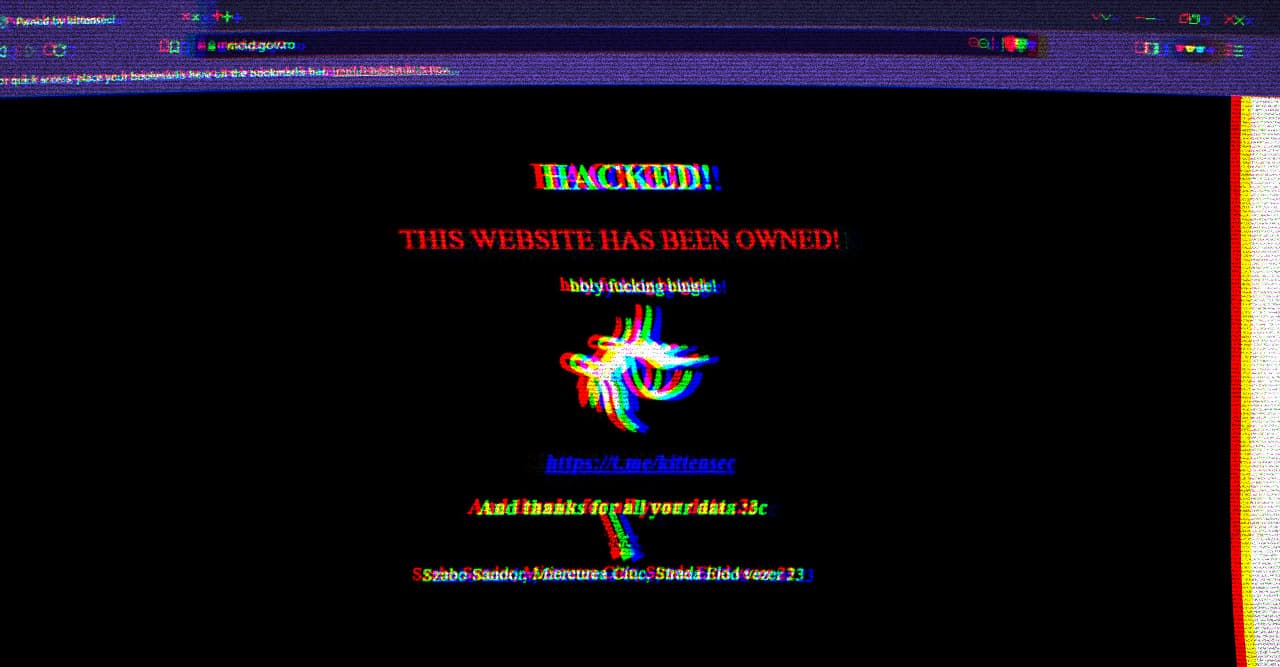 a glitchy edited screenshot of a defaced romanian government website