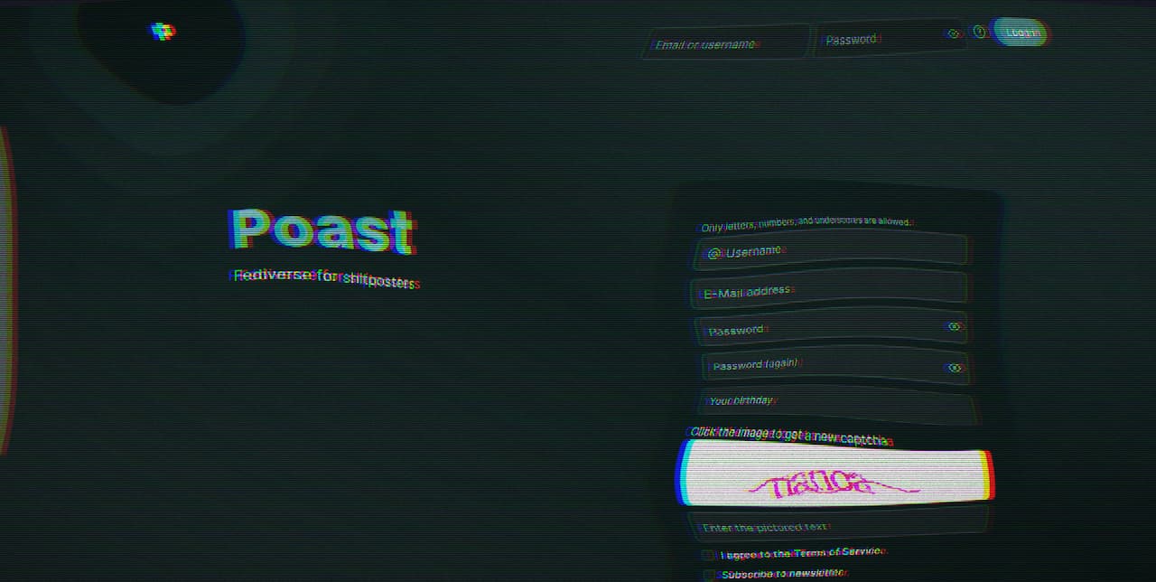a glitchy edited screenshot of the poast landing page