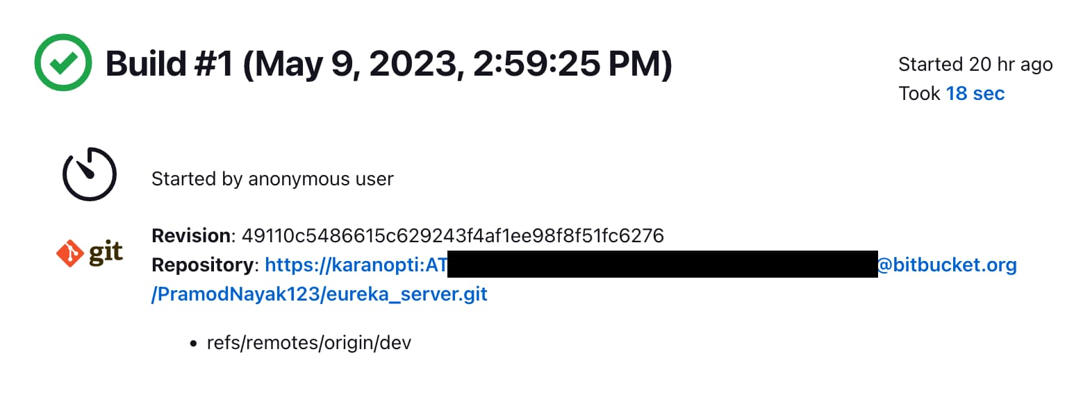 a screenshot of a past build in jenkins, showing that the repository url leaks git credentials