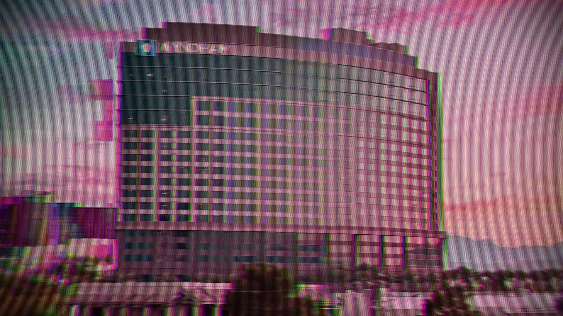 a glitchy edited photo of a wyndham hotel in las vegas